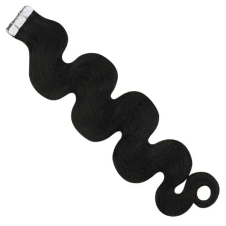 #1B Off Black Body Wave Curly Tape in Hair Extensions (1)