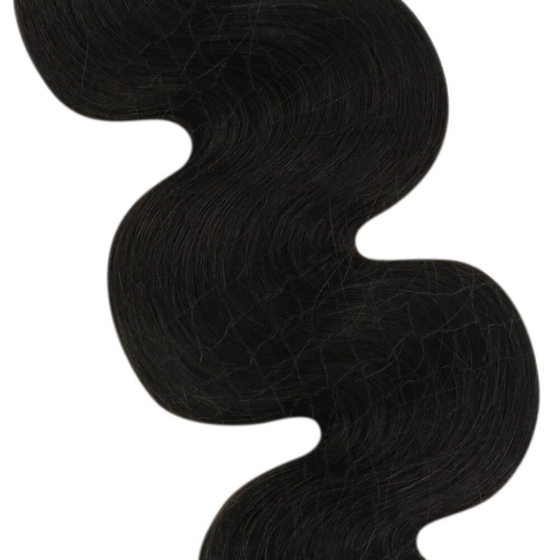 #1B Off Black Body Wave Curly Tape in Hair Extensions (3)