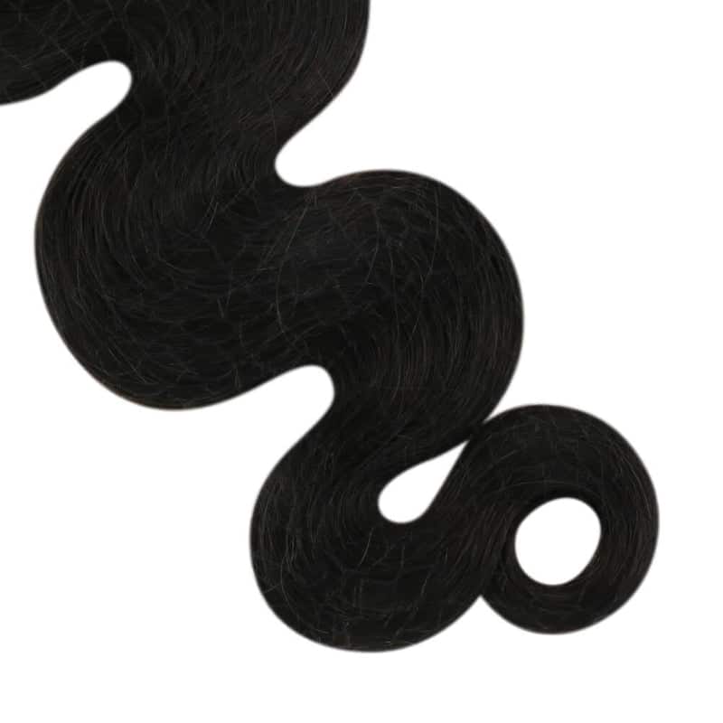 #1B Off Black Body Wave Curly Tape in Hair Extensions (4)